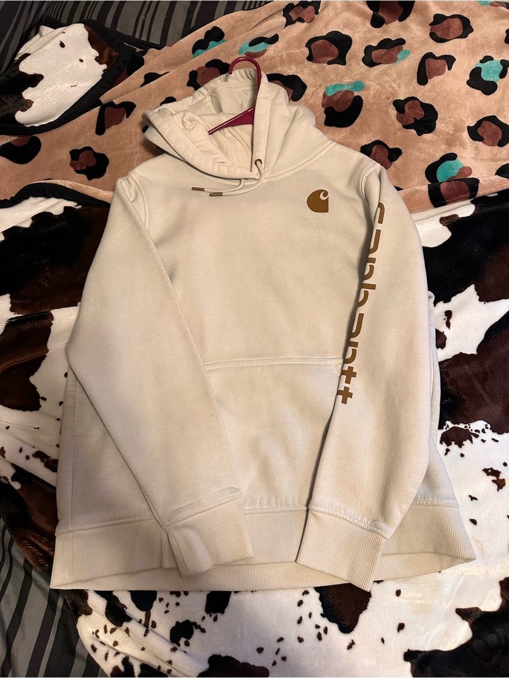 Carhartt Cream Pullover Hoodie with Sleeve Logo